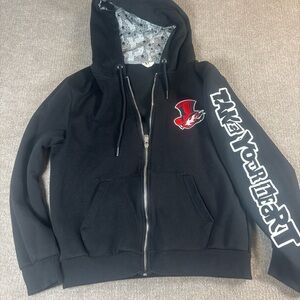Persona Black Zip-Up Hoodie with Red and White Graphics